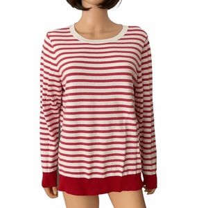 Loft white and red striped pullover cotton long sleeve top